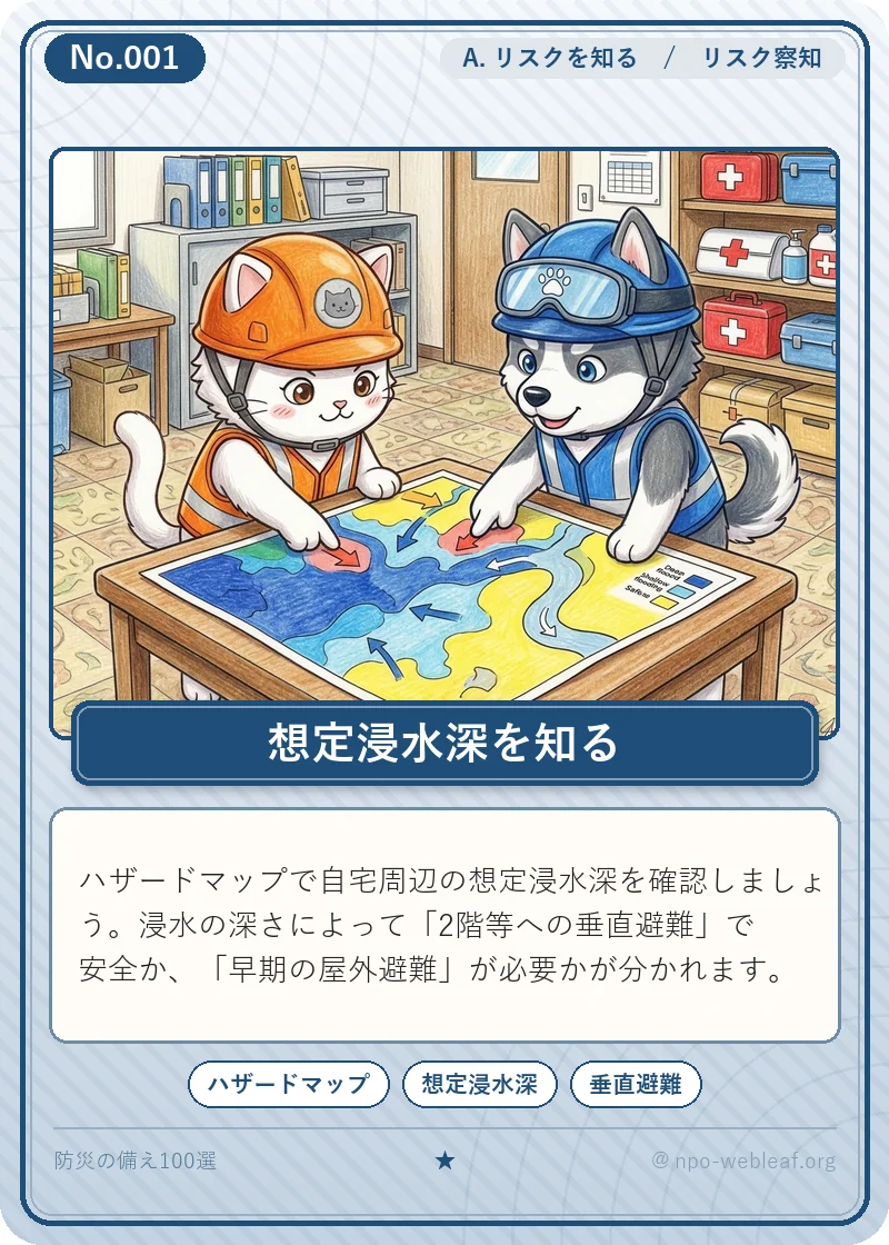 自宅の洪水浸水想定区域の確認のイラスト