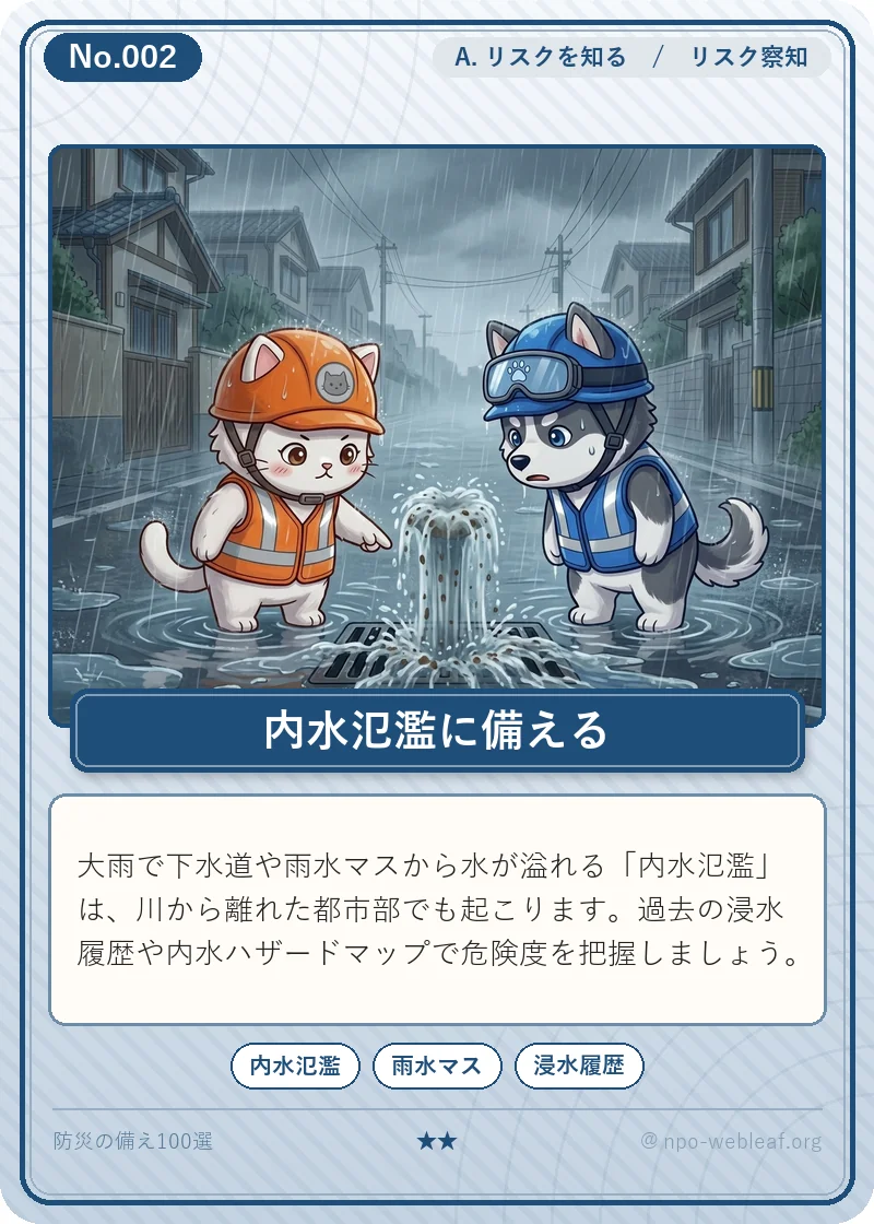 内水氾濫（下水道由来）リスクの確認のイラスト