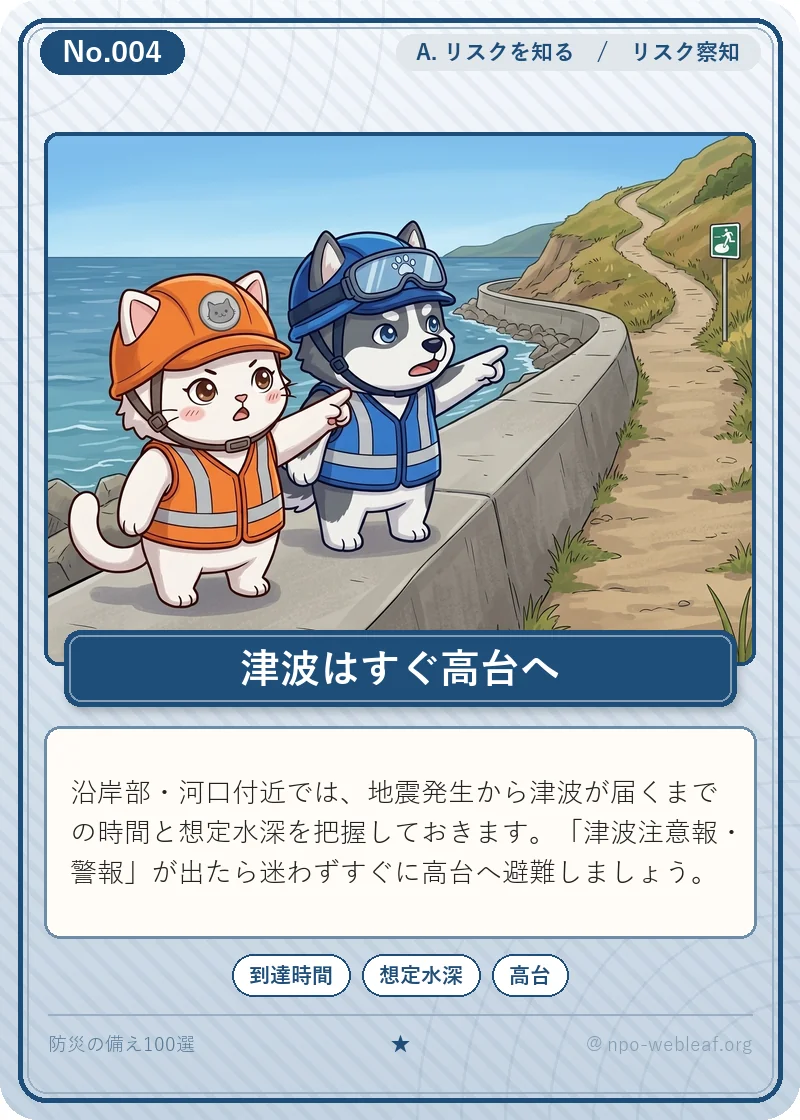 津波浸水想定と到達時間の確認のイラスト