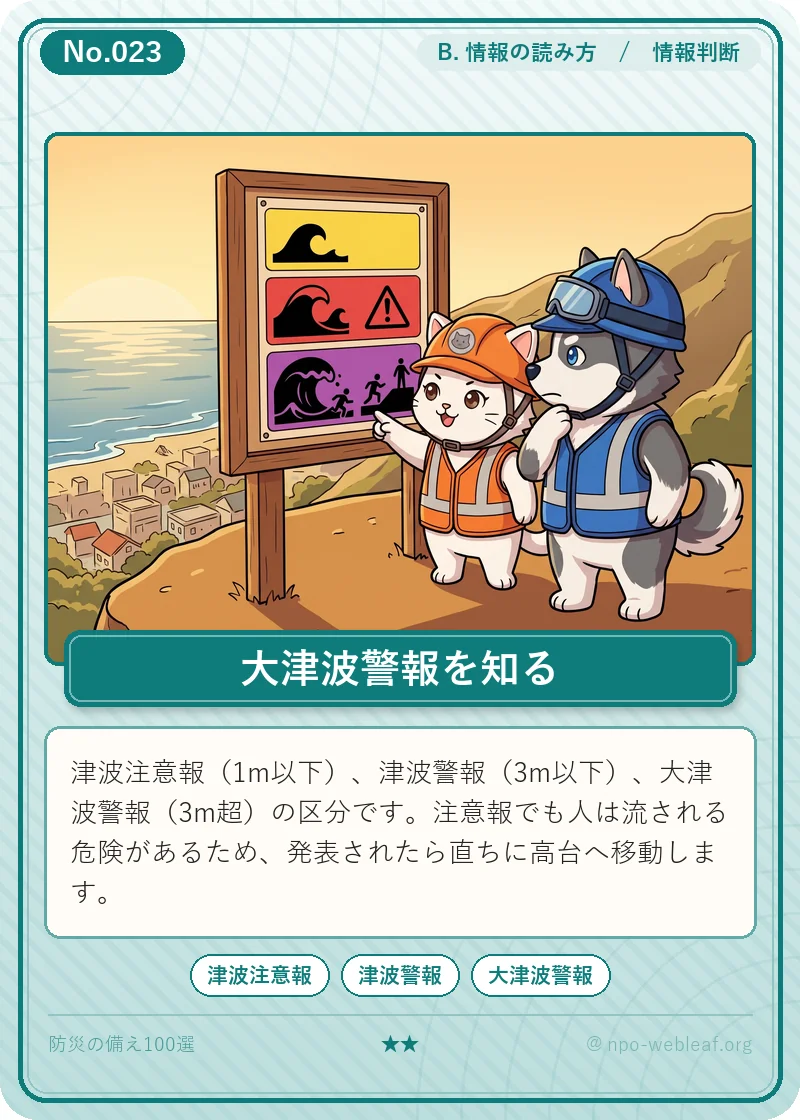 津波注意報・警報・大津波警報のイラスト