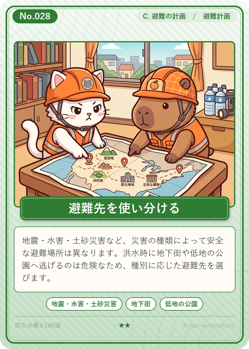 災害種別ごとの避難先の使い分けのイラスト