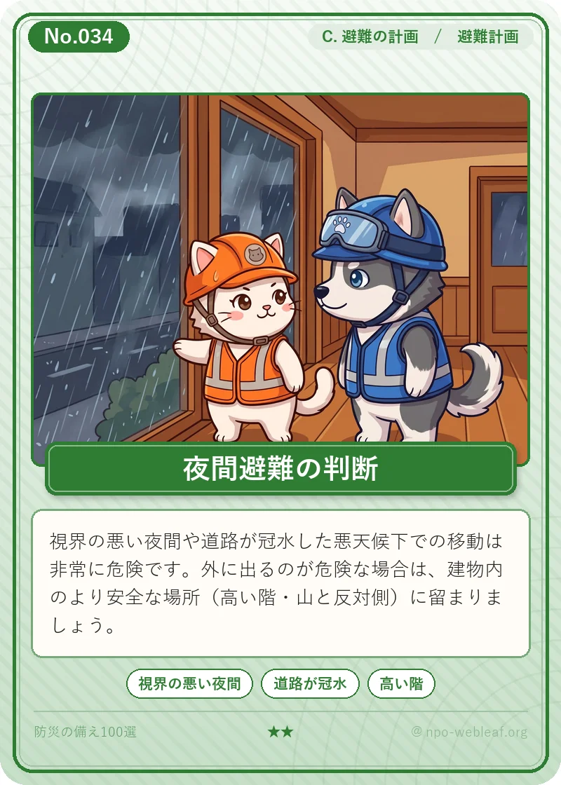 夜間・悪天候時の避難判断基準のイラスト