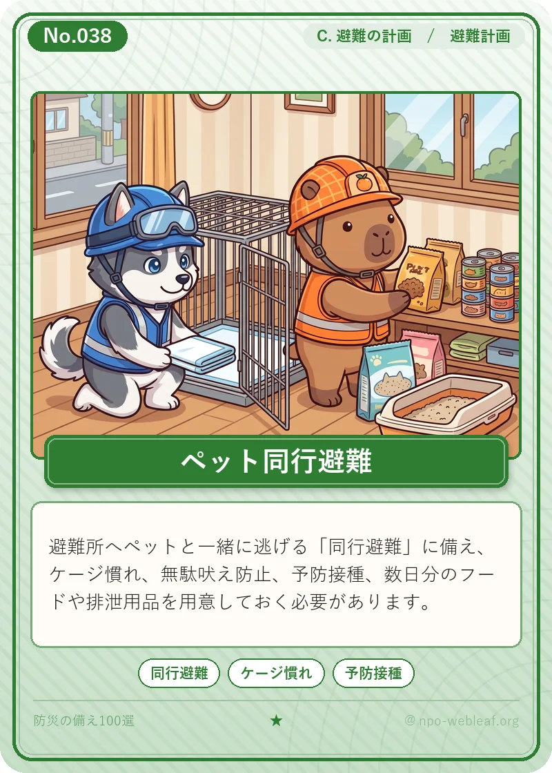 ペット同行避難の準備のイラスト