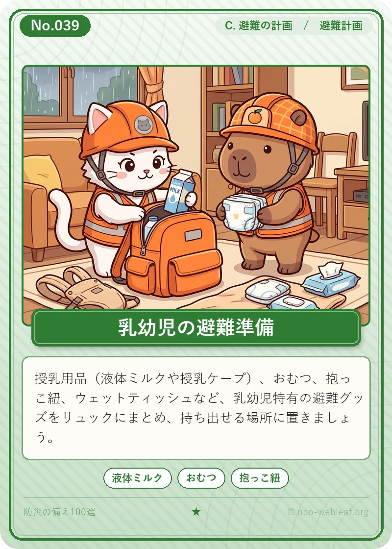 乳幼児連れ避難の準備のイラスト
