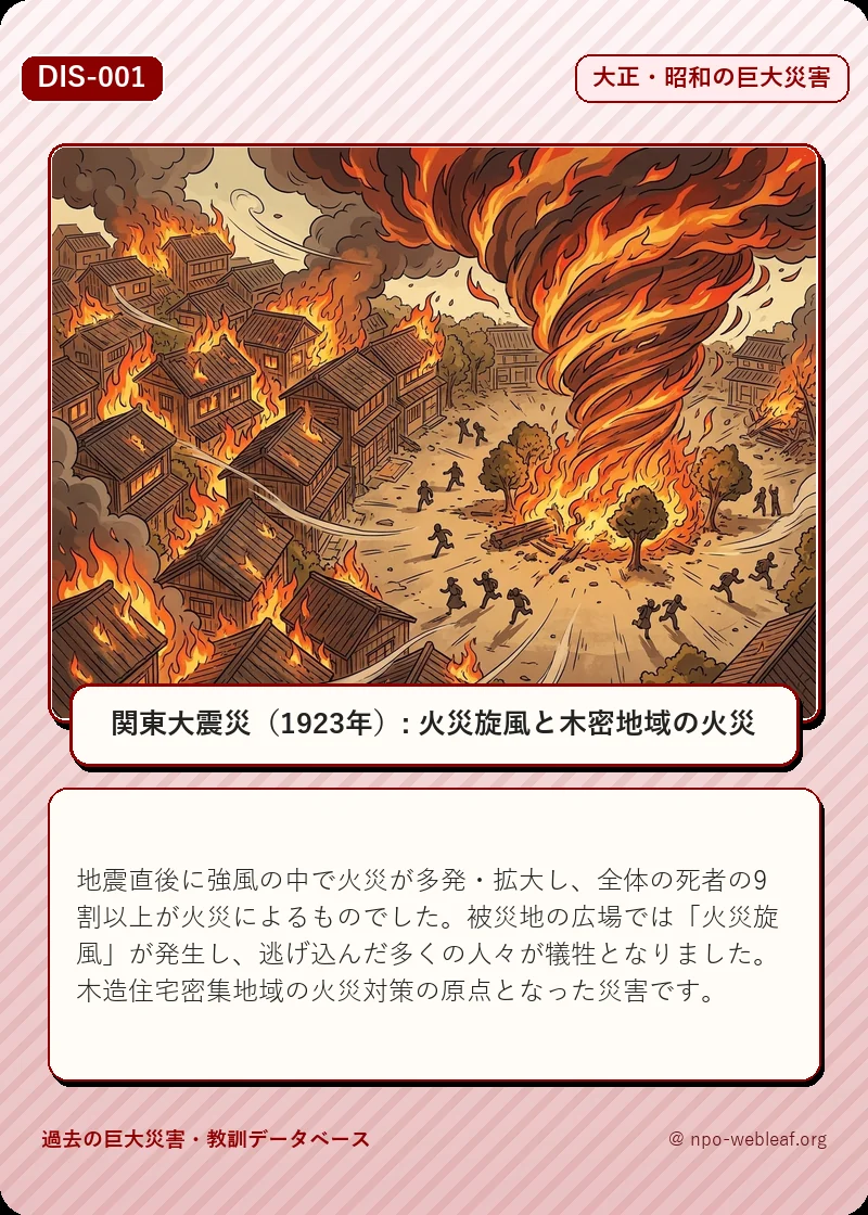 関東大震災（1923年）: 火災旋風と木密地域の火災のイラスト