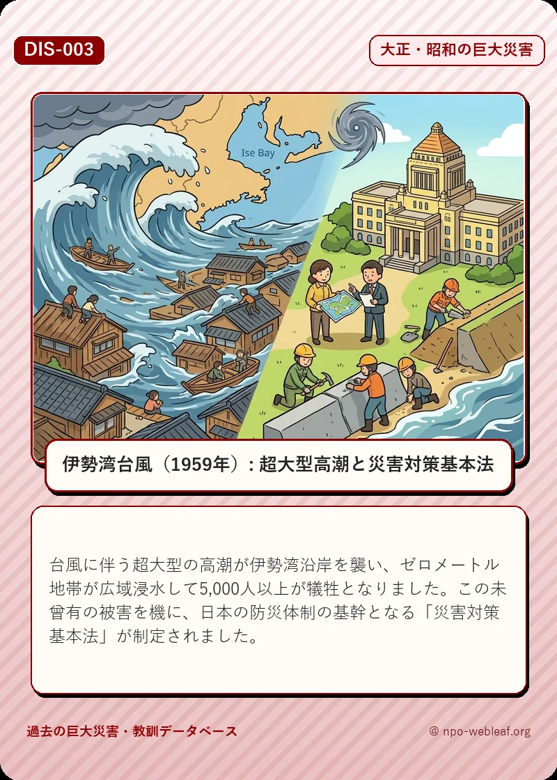 伊勢湾台風（1959年）: 超大型高潮と災害対策基本法のイラスト