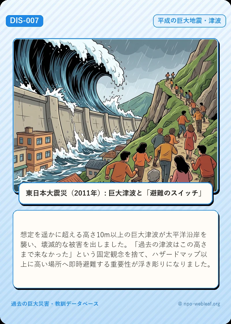 東日本大震災（2011年）: 巨大津波と「避難のスイッチ」のイラスト