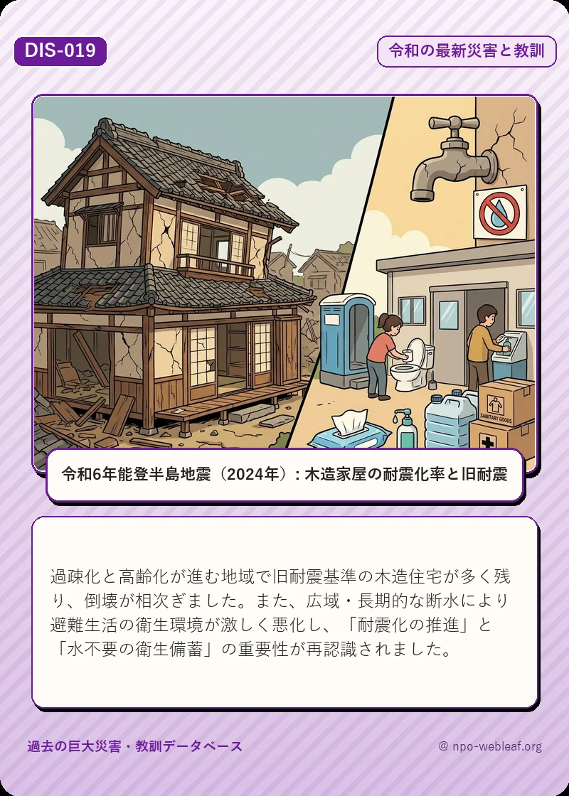 令和6年能登半島地震（2024年）: 木造家屋の耐震化率と旧耐震のイラスト